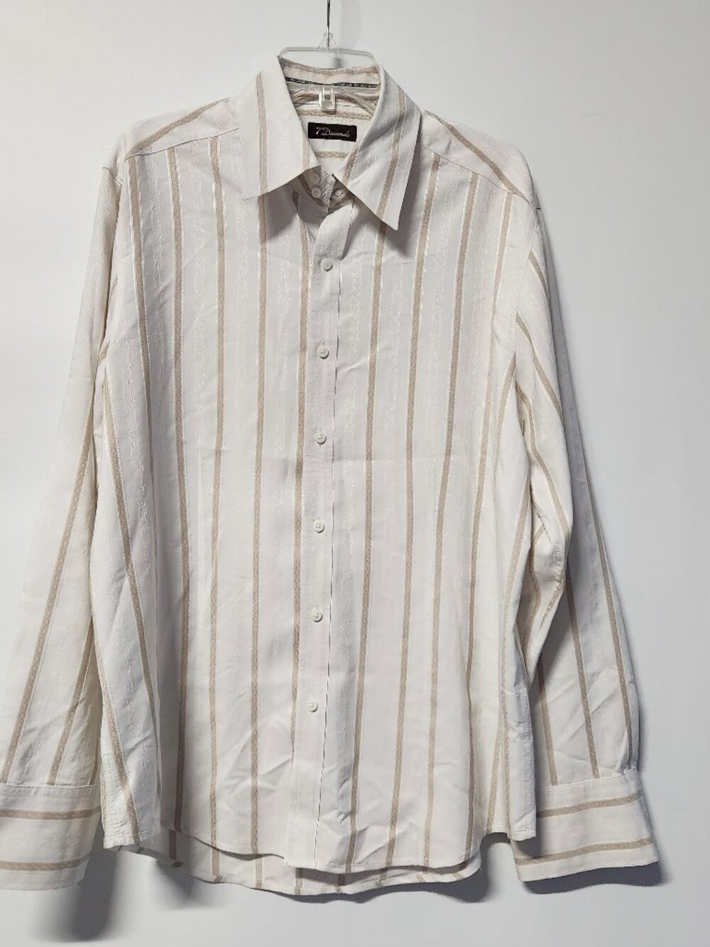 7 Diamonds Men's XL Ivory Jacquard Stripe Button-Down Dress Shirt Luxury Casual